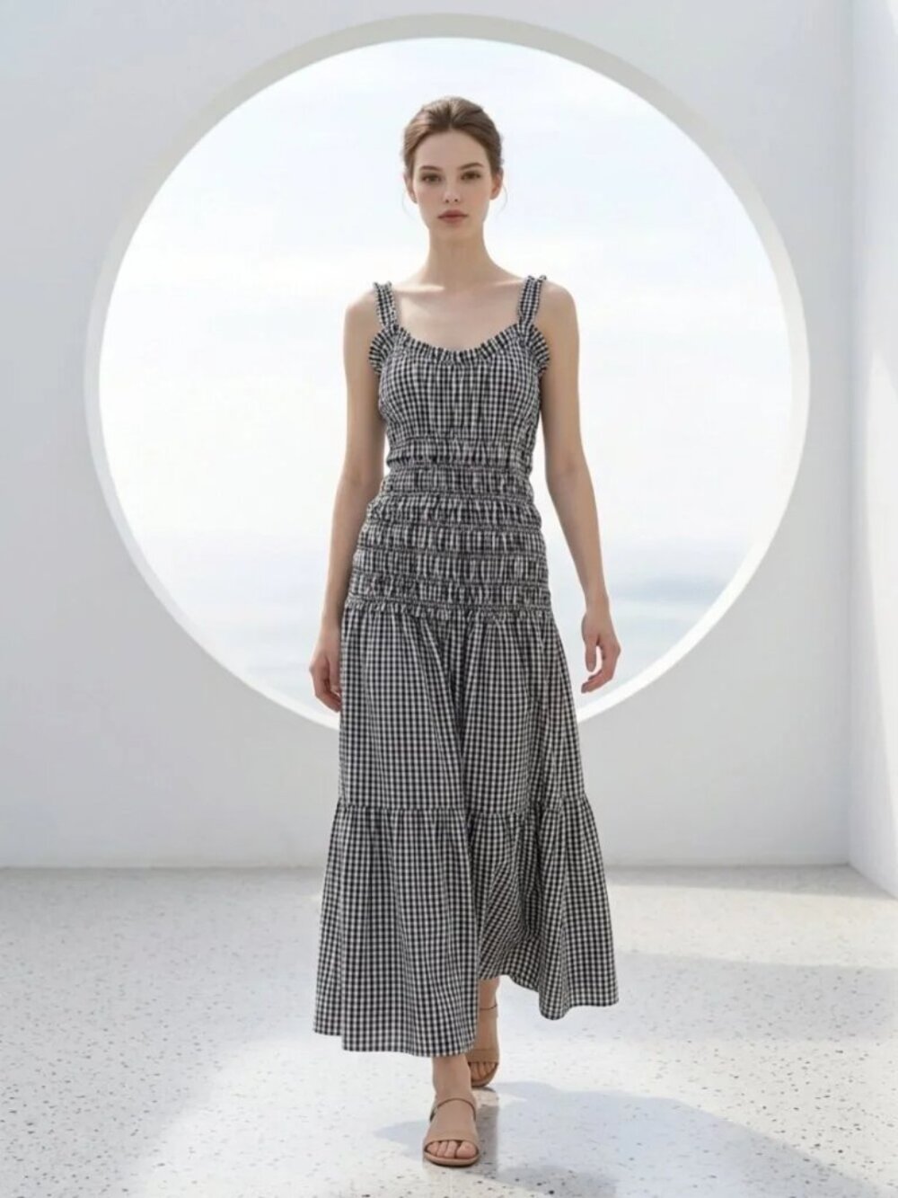 New Caroline Constas Gingham Print 100% Cotton Navy/White Dress Small NWT